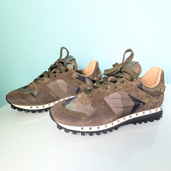 VALENTINO GARAVANI Military Green Camo Nylon Suede Rockrunner Sneakers sz 38.5 - Picture 5 of 15